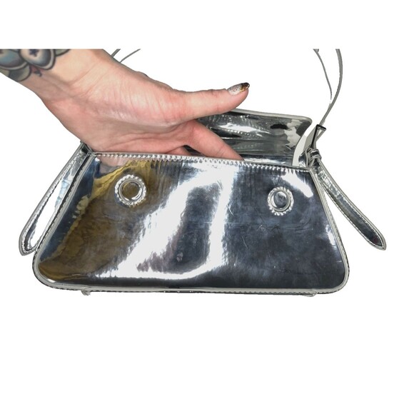 Zara Metallic Silver Mirror Minimal Flap Shoulder Bag Purse Winter Y2k Style - Picture 6 of 8